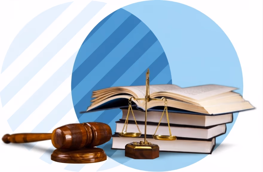 A gavel, scales and legal reference books